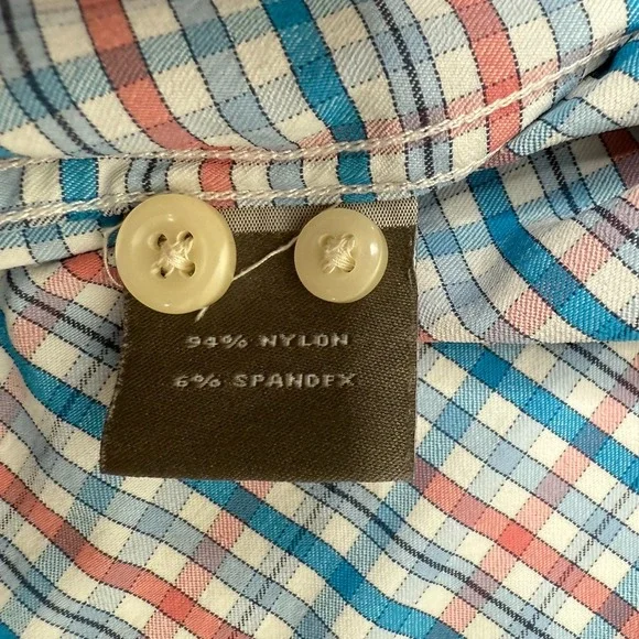 Peter Millar Mens Large Summer Comfort Shirt Long Sleeve Stretch Blue Pink Plaid - Picture 9 of 9